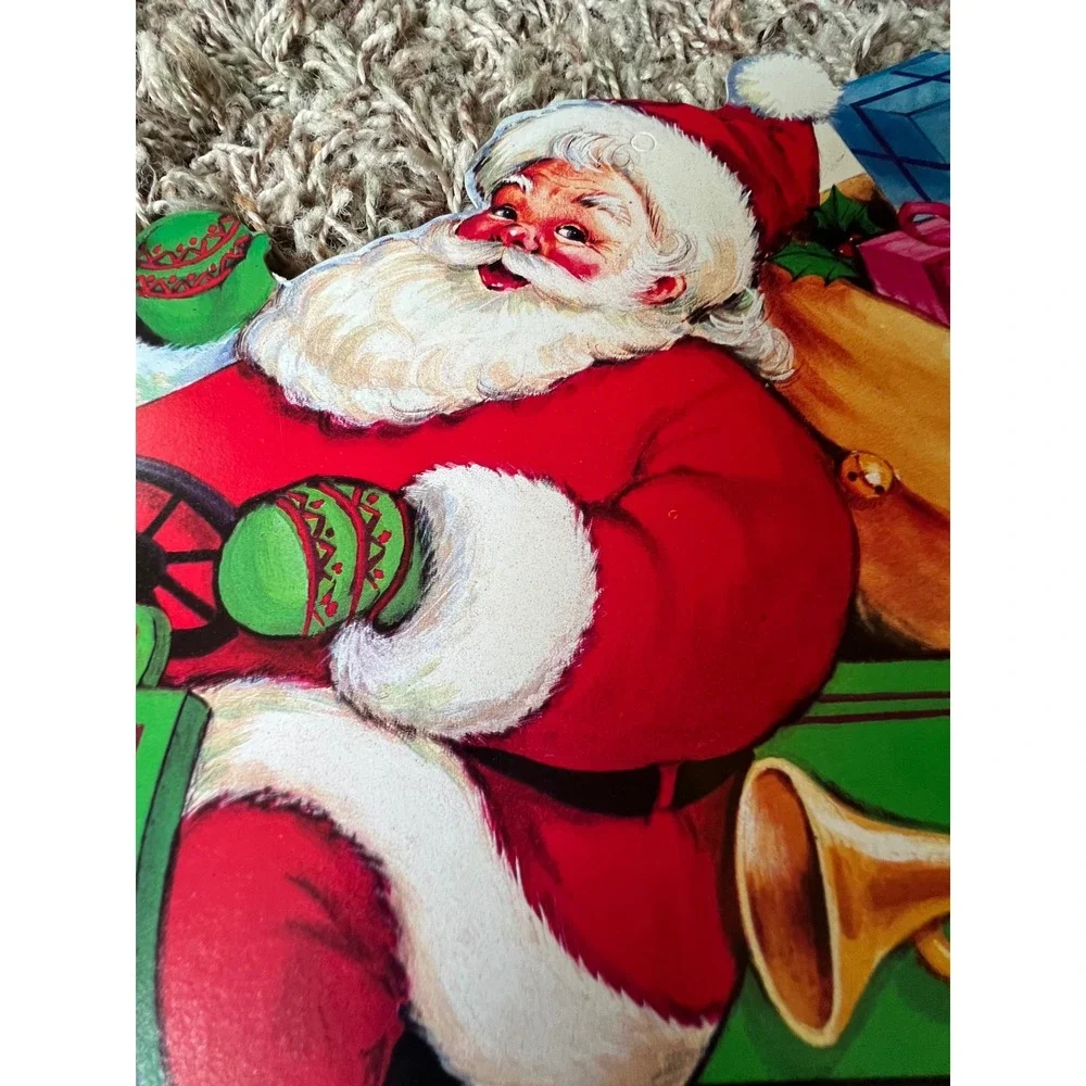 Vintage Santa Claus Driving Car Cardboard Cutout Double Sided Christmas Decor